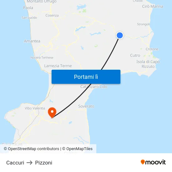 Caccuri to Pizzoni map