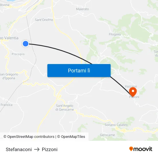 Stefanaconi to Pizzoni map