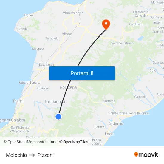 Molochio to Pizzoni map