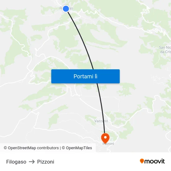 Filogaso to Pizzoni map