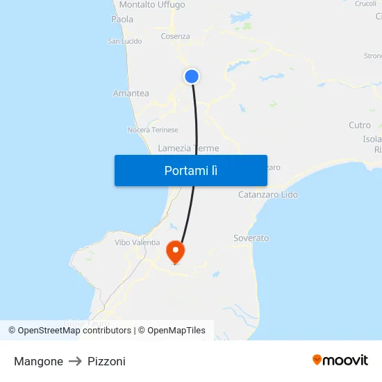 Mangone to Pizzoni map