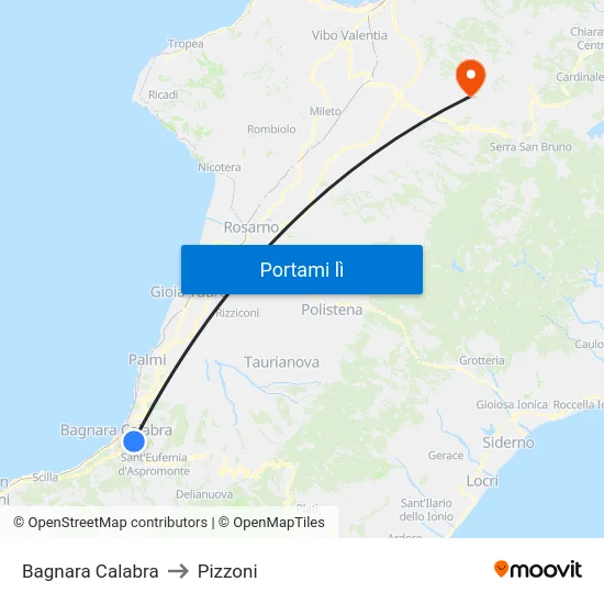 Bagnara Calabra to Pizzoni map