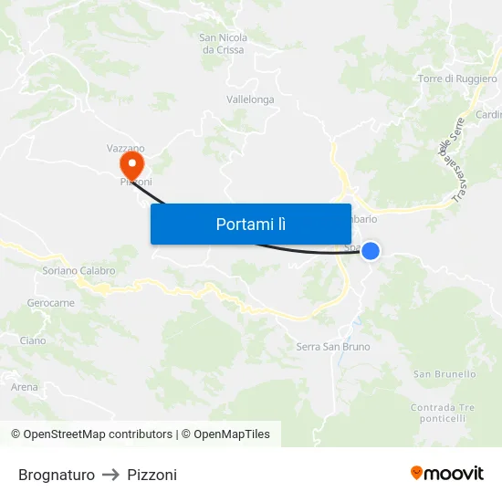Brognaturo to Pizzoni map