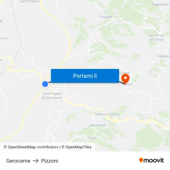 Gerocarne to Pizzoni map