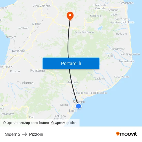 Siderno to Pizzoni map