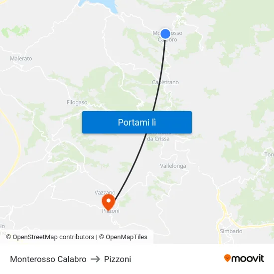 Monterosso Calabro to Pizzoni map