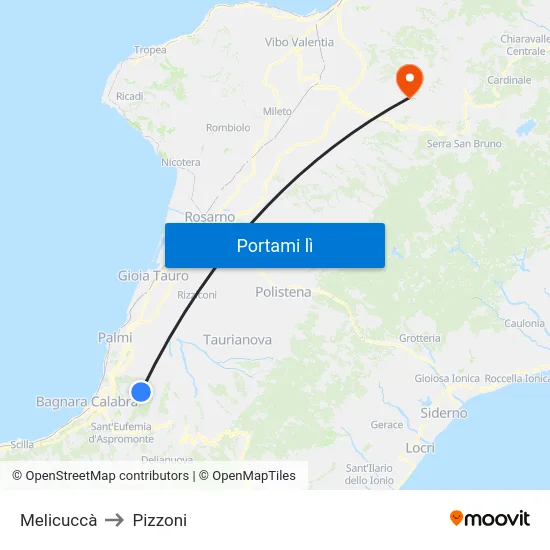 Melicuccà to Pizzoni map