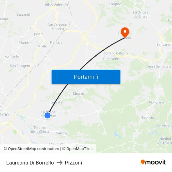 Laureana Di Borrello to Pizzoni map