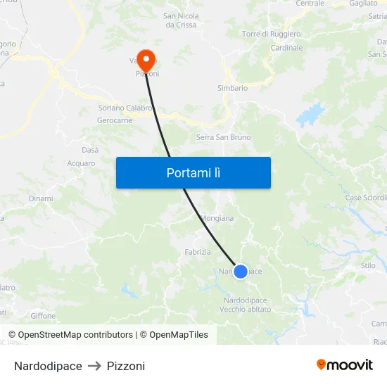 Nardodipace to Pizzoni map