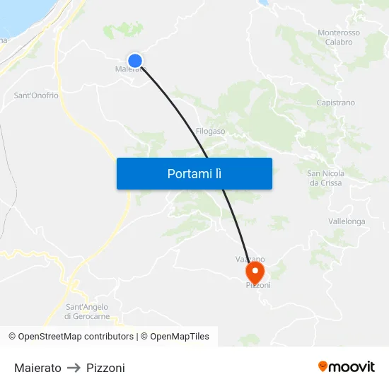 Maierato to Pizzoni map