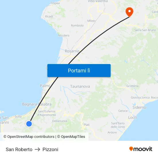 San Roberto to Pizzoni map