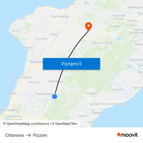 Cittanova to Pizzoni map