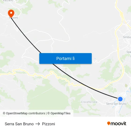 Serra San Bruno to Pizzoni map