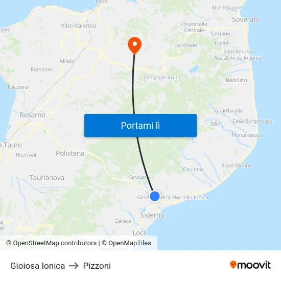 Gioiosa Ionica to Pizzoni map
