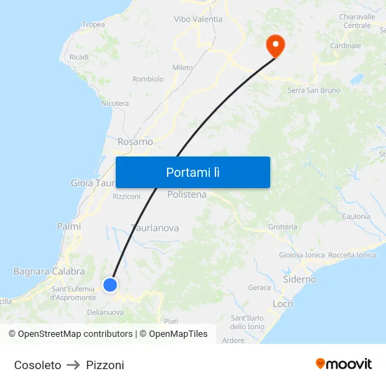 Cosoleto to Pizzoni map