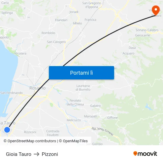Gioia Tauro to Pizzoni map