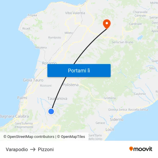Varapodio to Pizzoni map