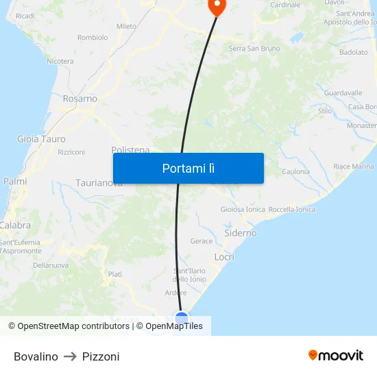 Bovalino to Pizzoni map