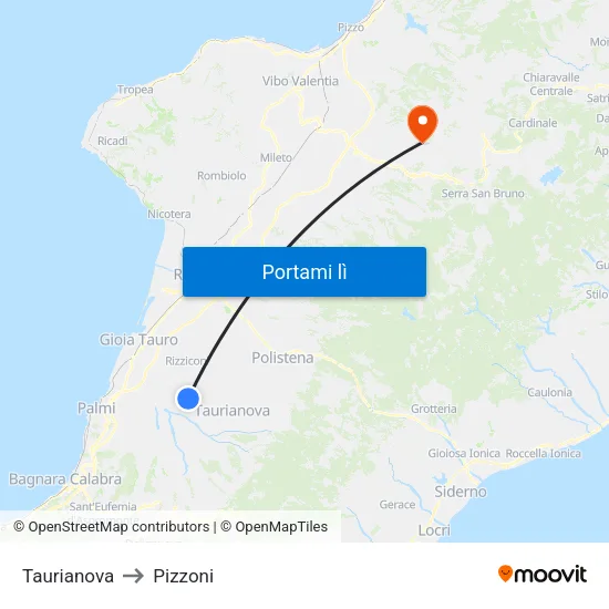 Taurianova to Pizzoni map