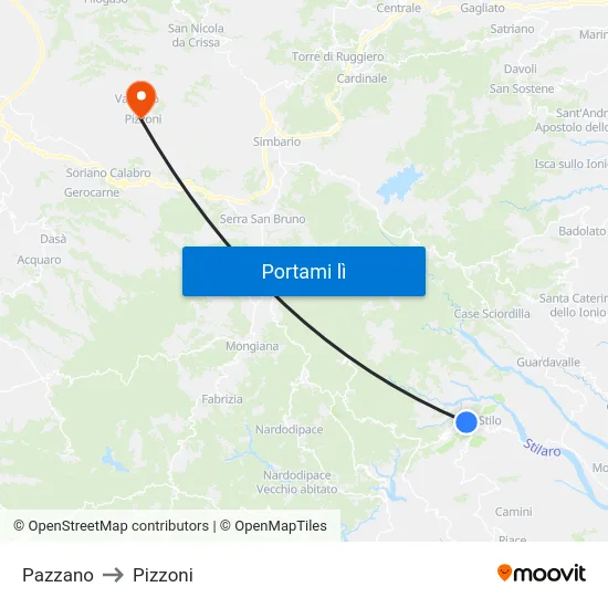 Pazzano to Pizzoni map