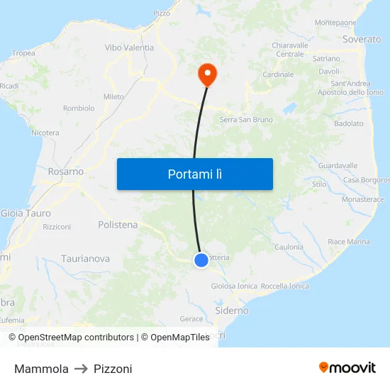 Mammola to Pizzoni map