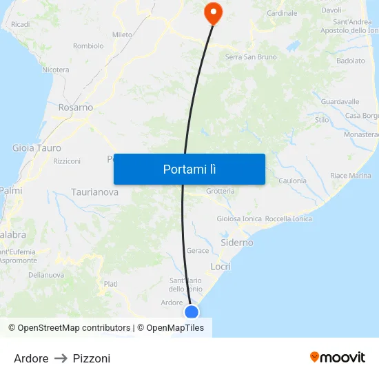 Ardore to Pizzoni map