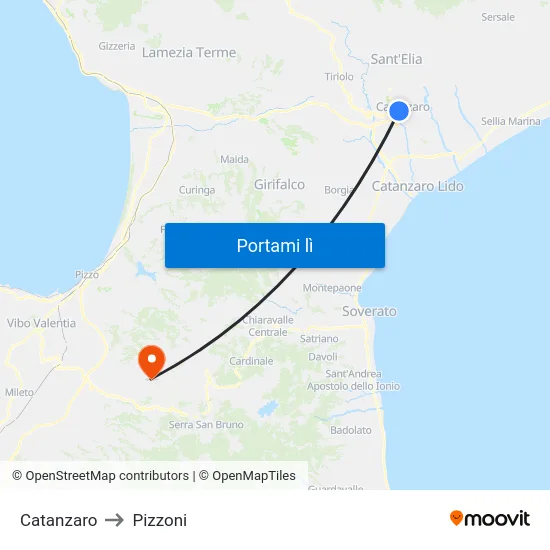 Catanzaro to Pizzoni map