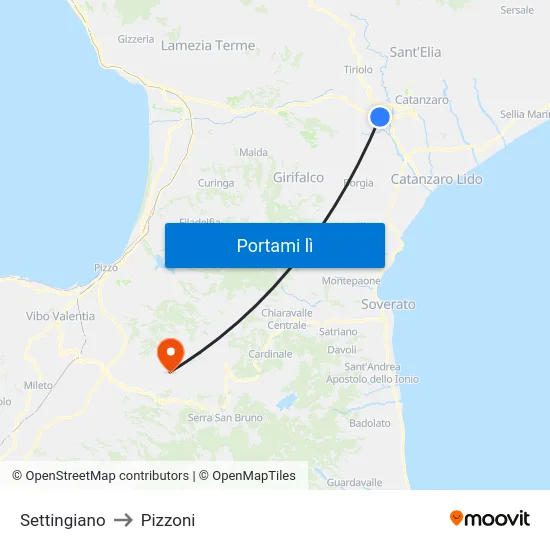 Settingiano to Pizzoni map