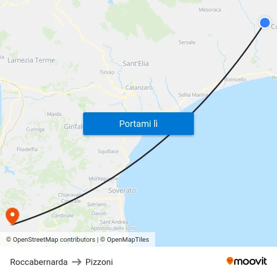 Roccabernarda to Pizzoni map