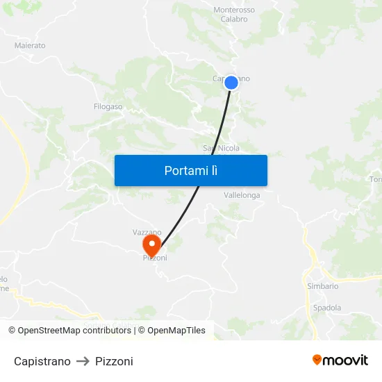 Capistrano to Pizzoni map