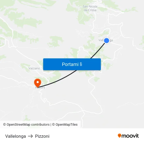 Vallelonga to Pizzoni map