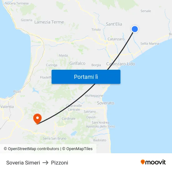 Soveria Simeri to Pizzoni map
