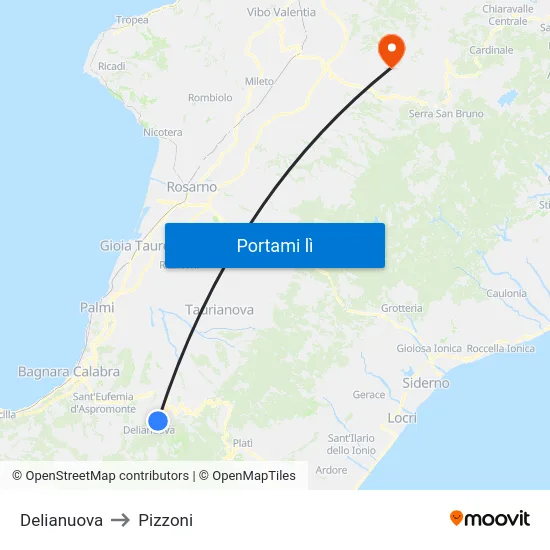 Delianuova to Pizzoni map