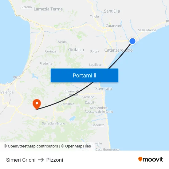 Simeri Crichi to Pizzoni map