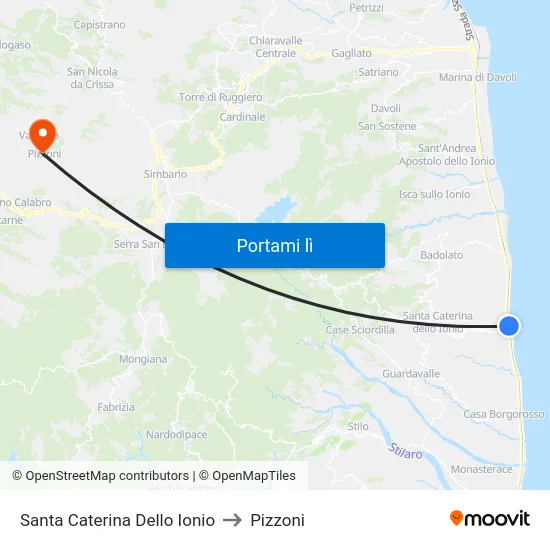 Santa Caterina Dello Ionio to Pizzoni map