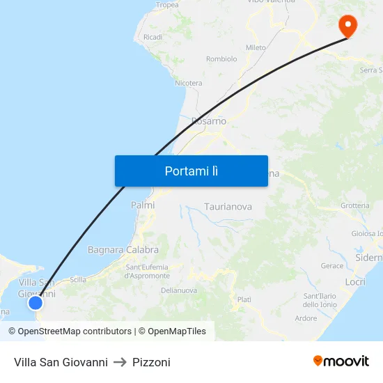 Villa San Giovanni to Pizzoni map