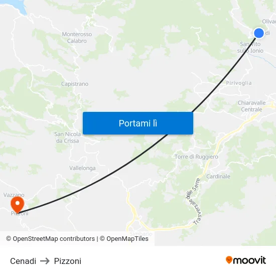 Cenadi to Pizzoni map
