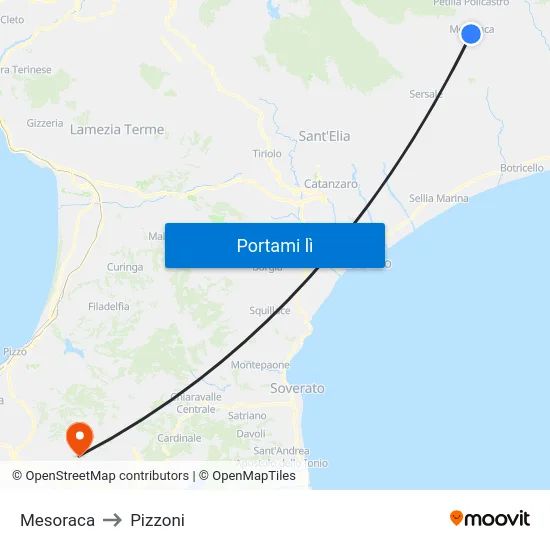 Mesoraca to Pizzoni map