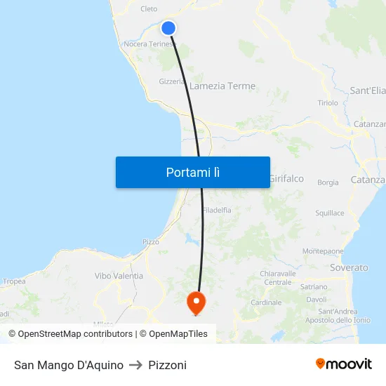 San Mango D'Aquino to Pizzoni map