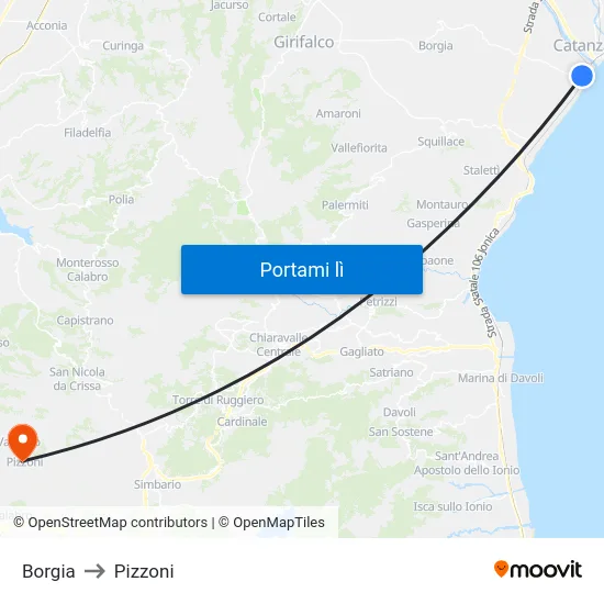 Borgia to Pizzoni map