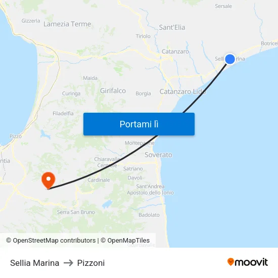 Sellia Marina to Pizzoni map