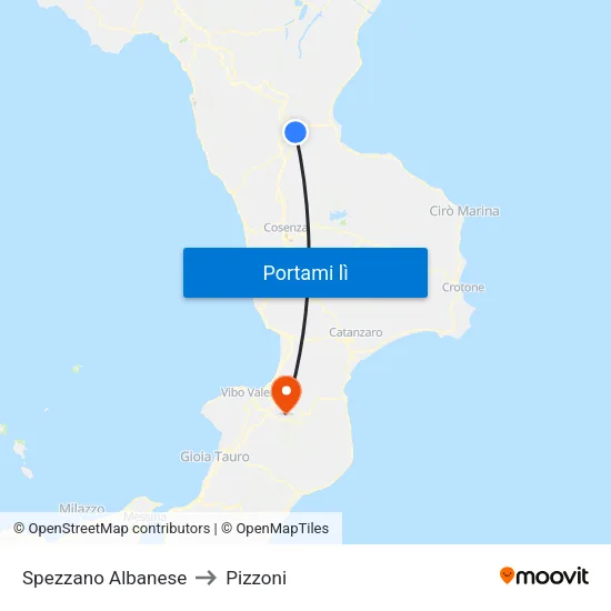 Spezzano Albanese to Pizzoni map