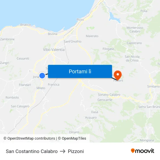 San Costantino Calabro to Pizzoni map