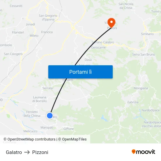 Galatro to Pizzoni map