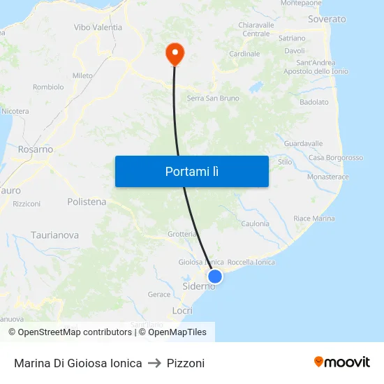 Marina Di Gioiosa Ionica to Pizzoni map
