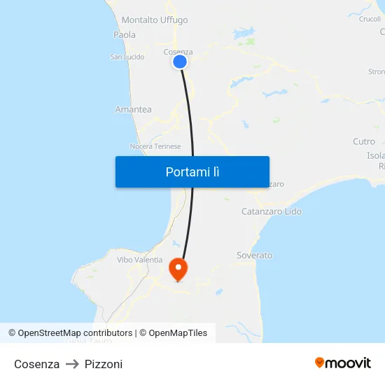 Cosenza to Pizzoni map