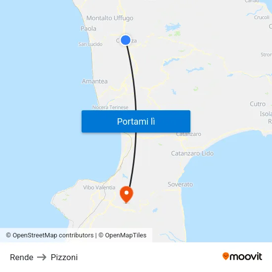 Rende to Pizzoni map