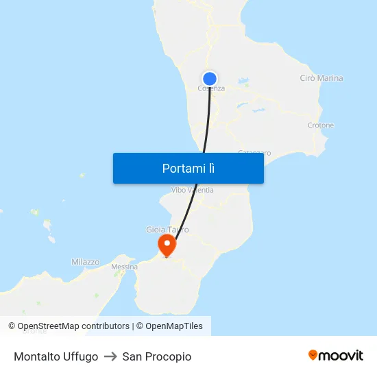 Montalto Uffugo to San Procopio map