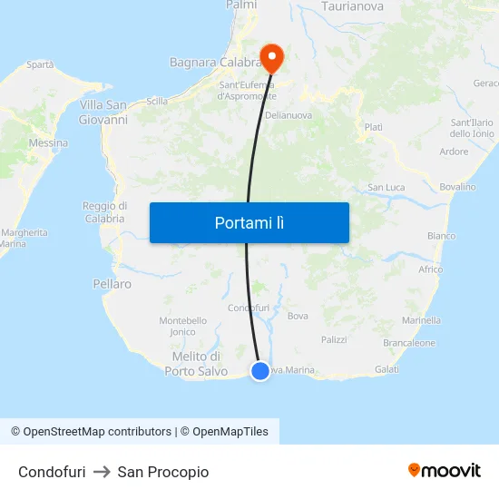 Condofuri to San Procopio map