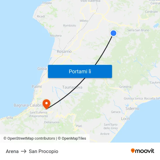 Arena to San Procopio map
